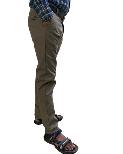 Self-Design Gray Men Cotton Trouser with stretchable
