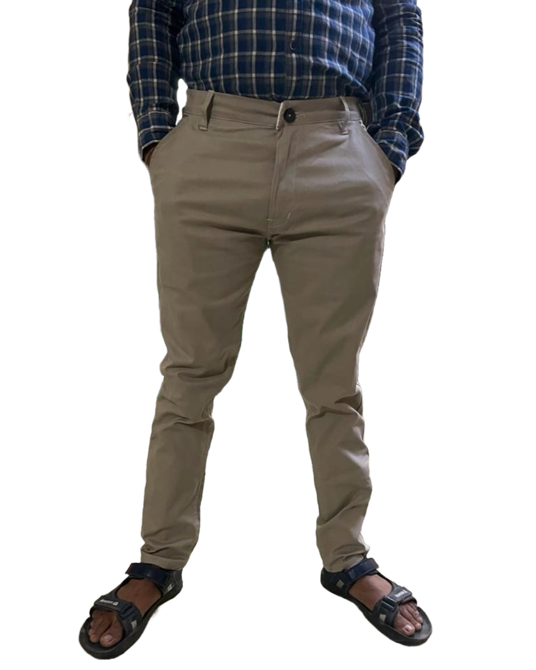 Self-Design Light Gray Men Cotton Trouser with stretchable