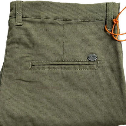 Self-Design Light Green Men Cotton Trouser with stretchable