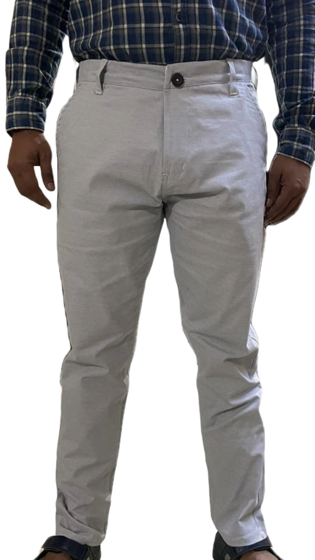 Self-Design Cream Color Men Cotton Trouser with stretchable